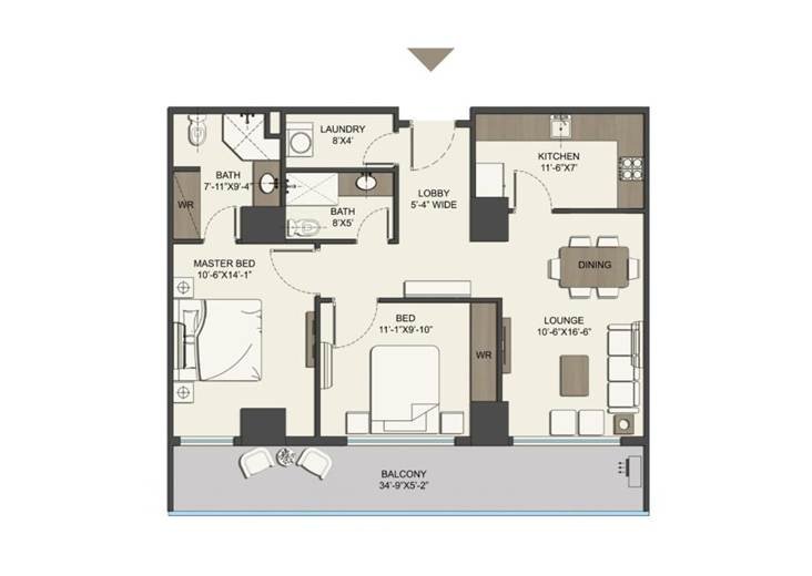 Faisal Heights 2 bed apartment layout plan